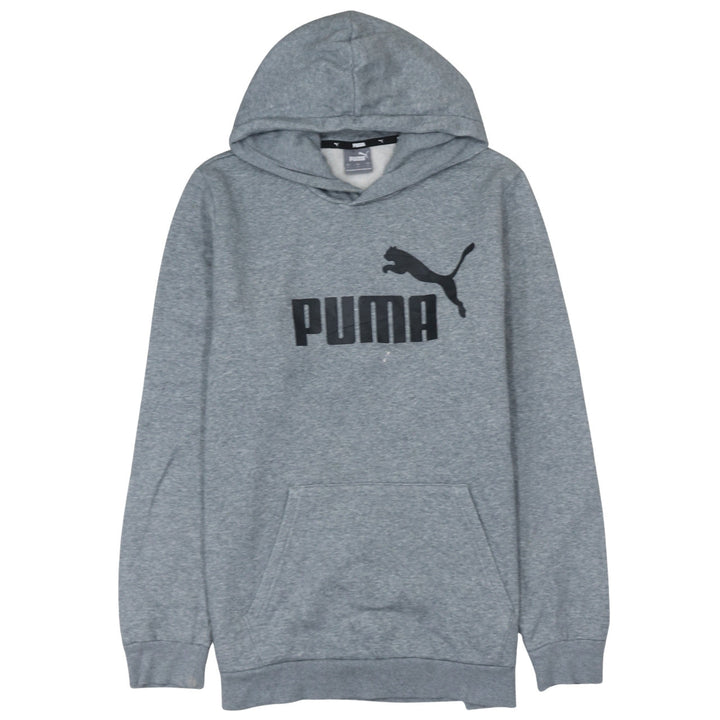 Puma Men's Grey Pullover Hoodie L Logo Fleece Sweatshirt