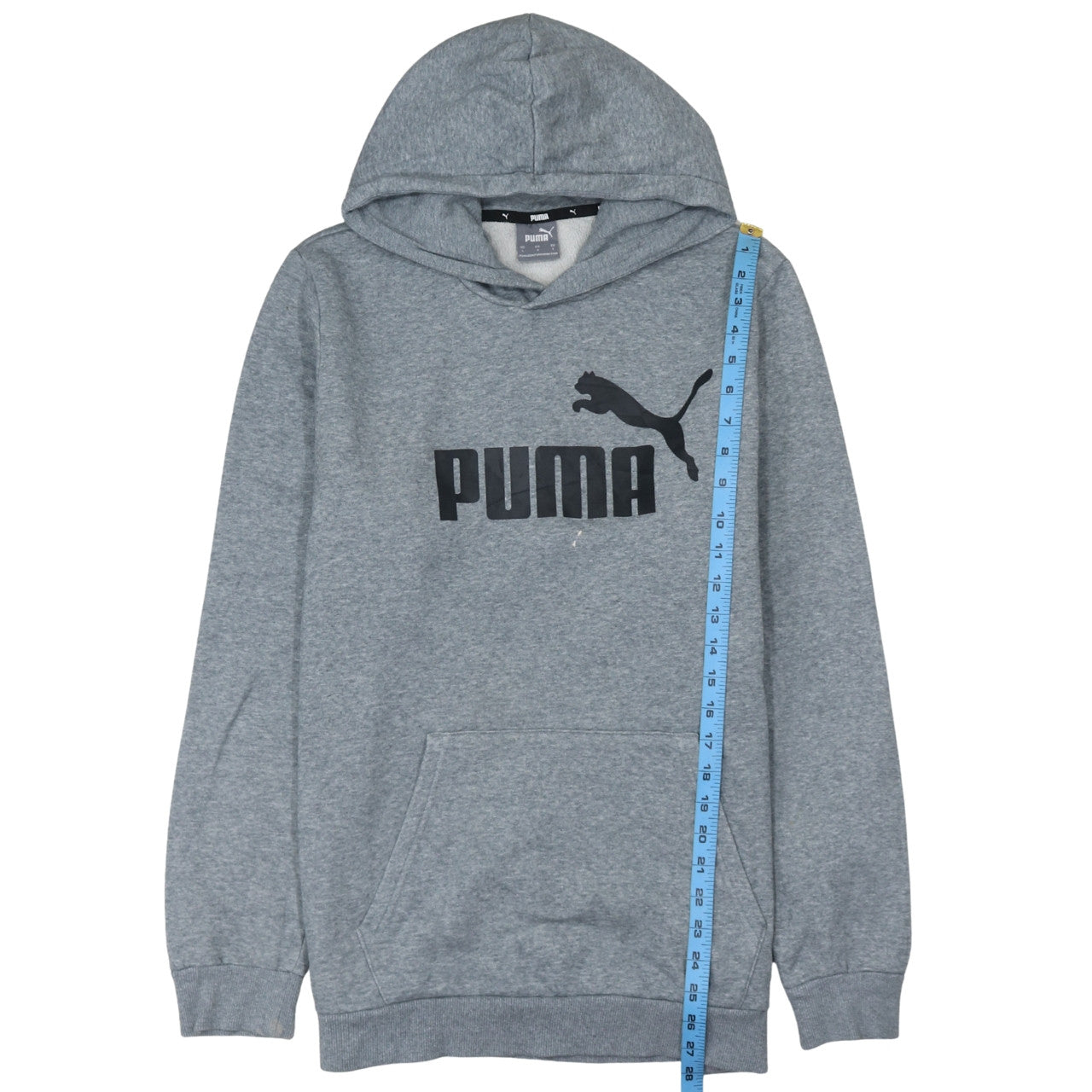 Puma Men's Grey Pullover Hoodie L Logo Fleece Sweatshirt