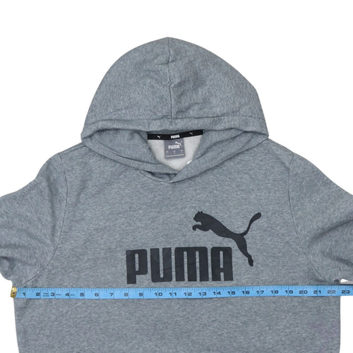 Puma Men's Grey Pullover Hoodie L Logo Fleece Sweatshirt