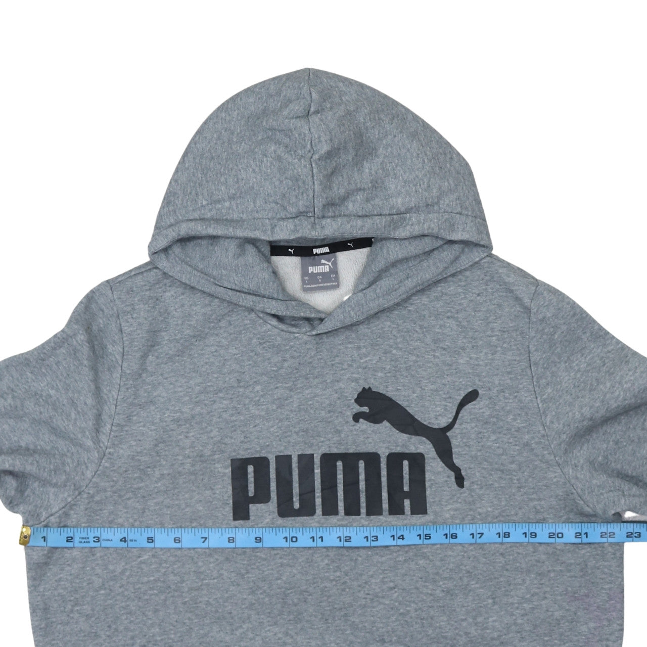 Puma Men's Grey Pullover Hoodie L Logo Fleece Sweatshirt