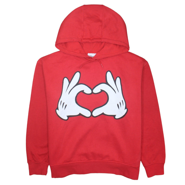 Disney Women Red Hoodie L 14/16 Mickey Hands Heart Print Pullover