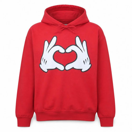 Disney Women Red Hoodie L 14/16 Mickey Hands Heart Print Pullover