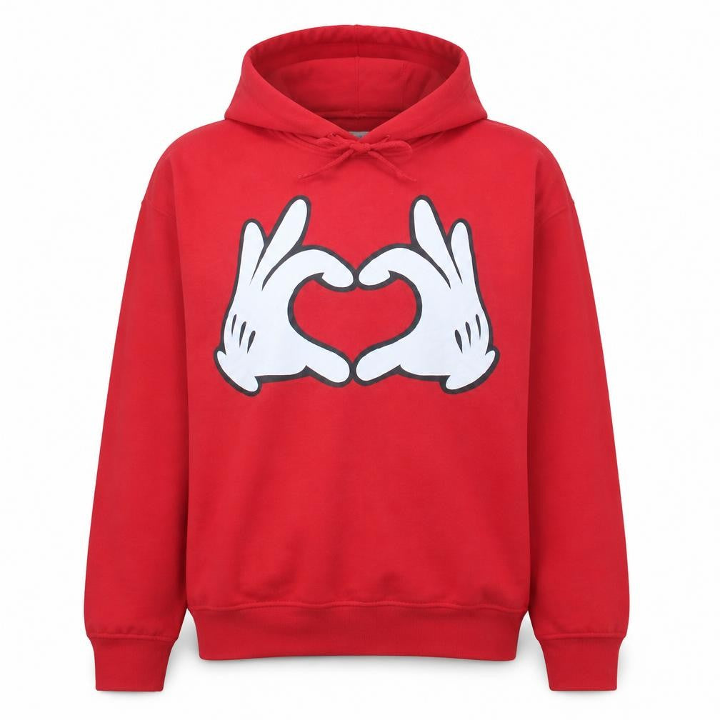 Disney Women Red Hoodie L 14/16 Mickey Hands Heart Print Pullover