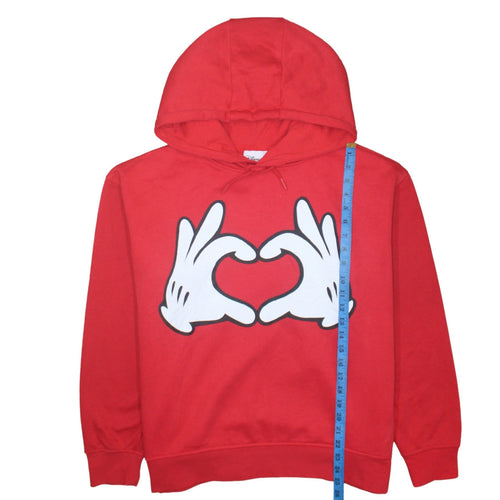 Disney Women Red Hoodie L 14/16 Mickey Hands Heart Print Pullover