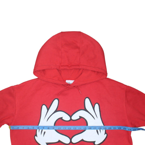Disney Women Red Hoodie L 14/16 Mickey Hands Heart Print Pullover