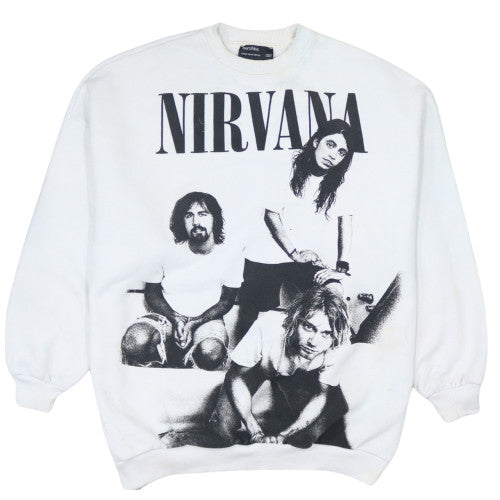 Bershka Women White Nirvana Graphic Print Crew Neck Sweatshirt XS