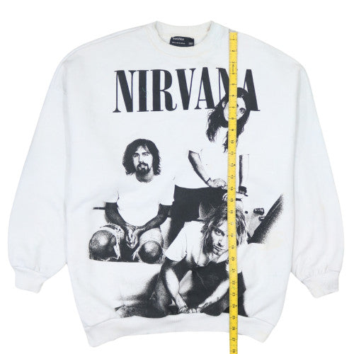 Bershka Women White Nirvana Graphic Print Crew Neck Sweatshirt XS