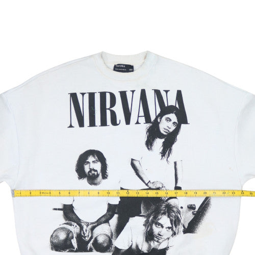Bershka Women White Nirvana Graphic Print Crew Neck Sweatshirt XS