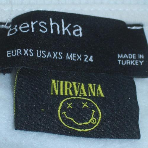 Bershka Women White Nirvana Graphic Print Crew Neck Sweatshirt XS