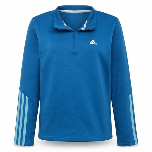 Front view of Adidas women’s blue climawarm 1/2 zip pullover sweatshirt uk 14
