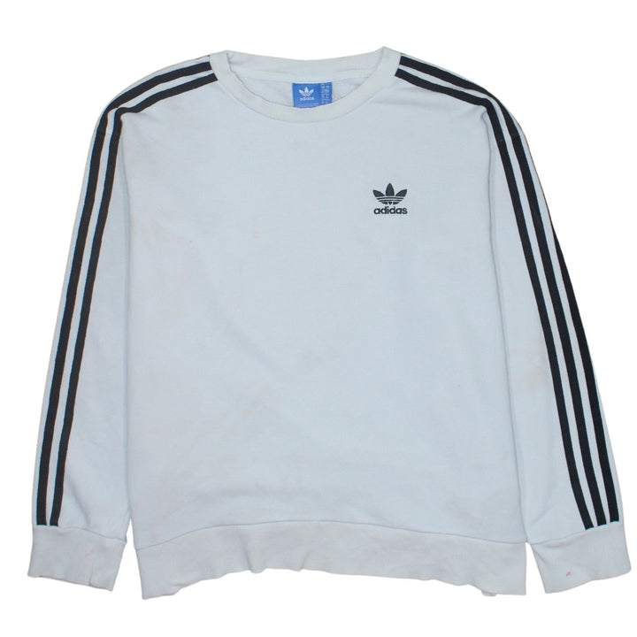 Adidas Women White Crew Neck Sweatshirt Size 10 Long Sleeve Striped Logo