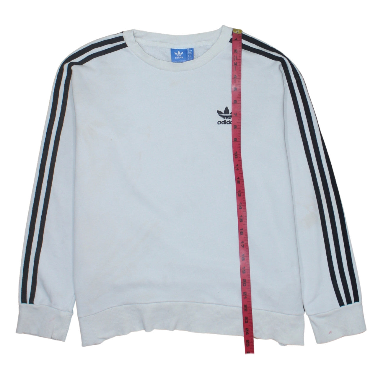 Adidas Women White Crew Neck Sweatshirt Size 10 Long Sleeve Striped Logo