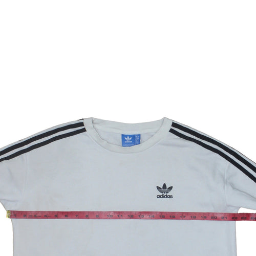 Adidas Women White Crew Neck Sweatshirt Size 10 Long Sleeve Striped Logo
