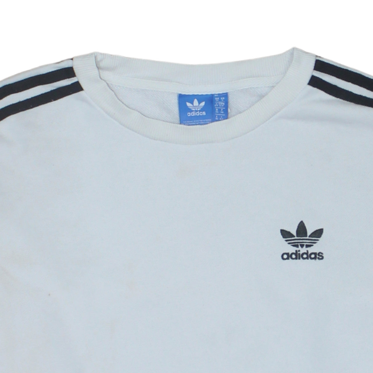 Adidas Women White Crew Neck Sweatshirt Size 10 Long Sleeve Striped Logo