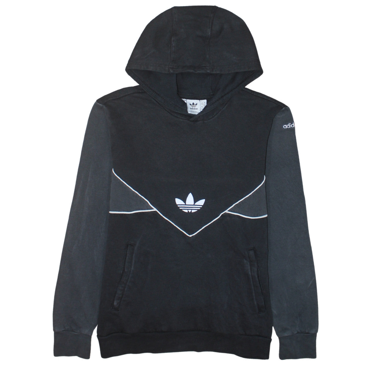 Adidas Boys Black Pullover Hoodie 13-14 Years Colourblock Sports Fleece