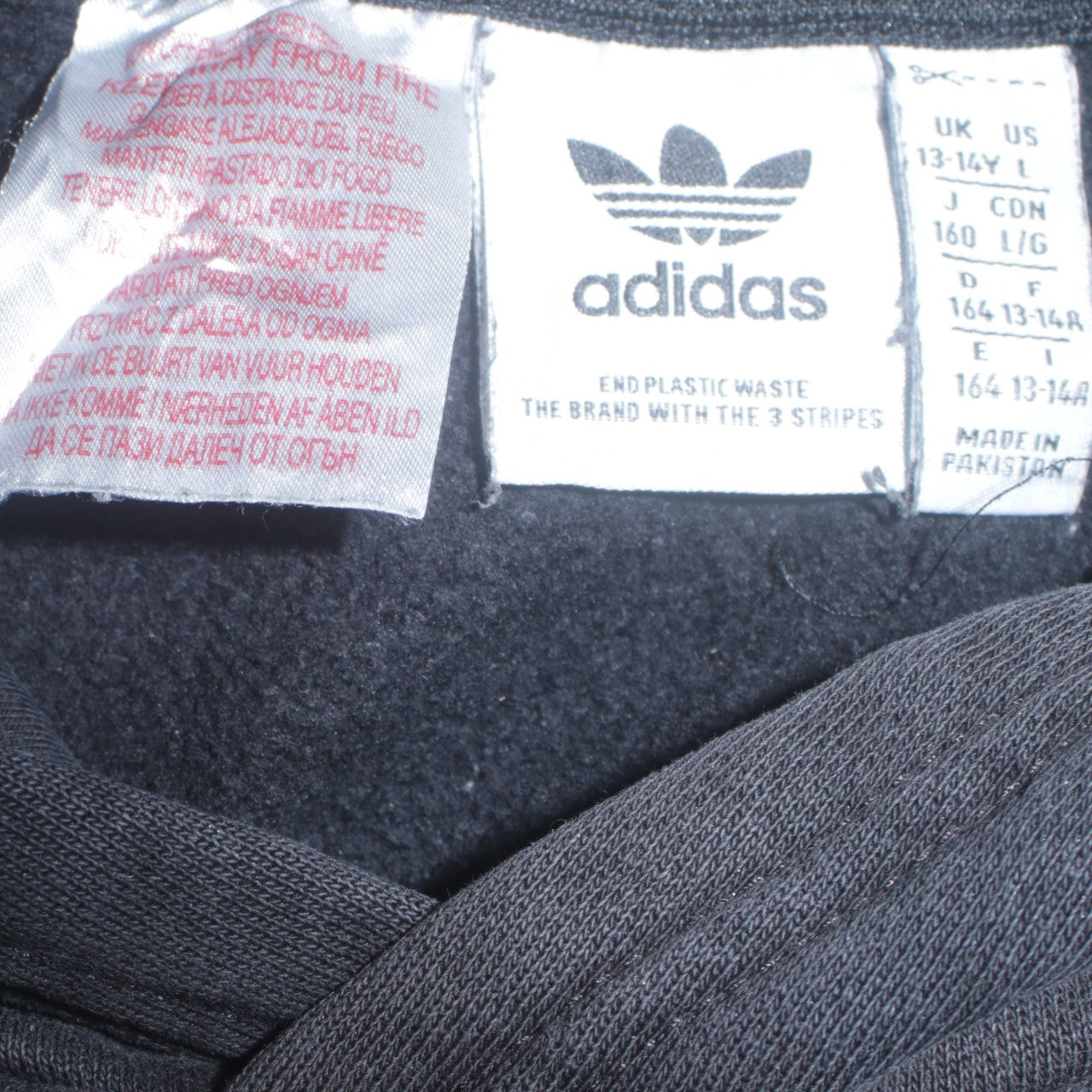 Adidas Boys Black Pullover Hoodie 13-14 Years Colourblock Sports Fleece