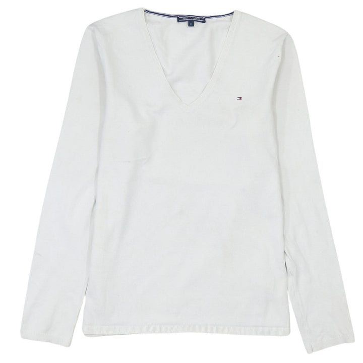 Tommy Hilfiger Women White Cotton V-Neck Long Sleeve Jumper M