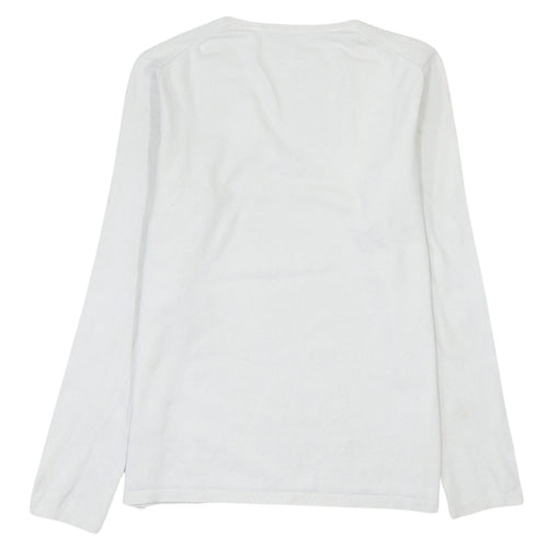 Tommy Hilfiger Women White Cotton V-Neck Long Sleeve Jumper M