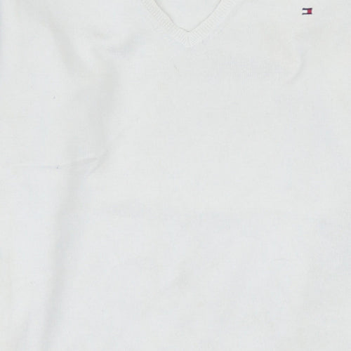 Tommy Hilfiger Women White Cotton V-Neck Long Sleeve Jumper M