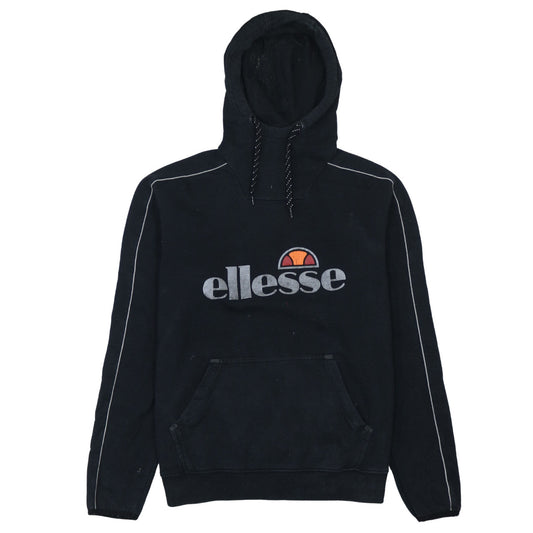 Ellesse Womens Black Pullover Hoodie UK 14 Logo Print Cotton Blend