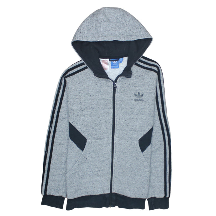 Adidas Boys Grey Full Zip Hoodie 13-14 Years Classic Logo Hooded Sweatshirt