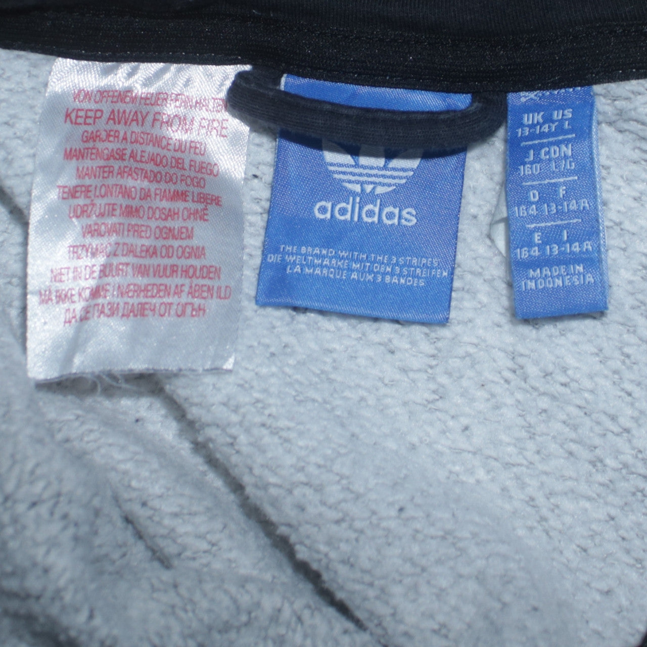Adidas Boys Grey Full Zip Hoodie 13-14 Years Classic Logo Hooded Sweatshirt