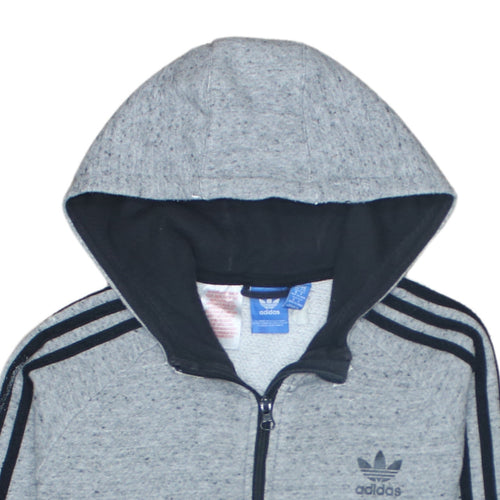 Adidas Boys Grey Full Zip Hoodie 13-14 Years Classic Logo Hooded Sweatshirt