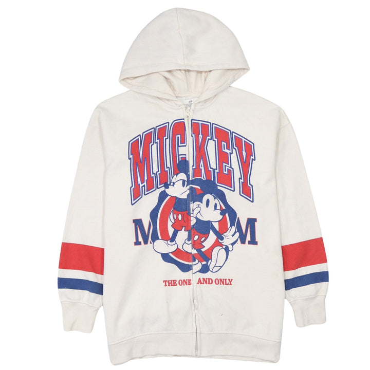 H&M Boys White Full Zip Mickey Mouse Hoodie 10-12 Years Cotton Blend