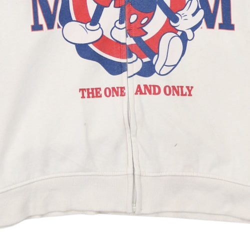 H&M Boys White Full Zip Mickey Mouse Hoodie 10-12 Years Cotton Blend