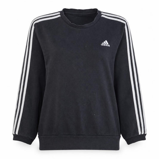 Front view of Adidas women’s black crew neck long sleeve pullover sweatshirt, size M