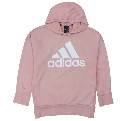 Adidas Women Pink Pullover Hoodie L Logo Graphic Casual Sweatshirt