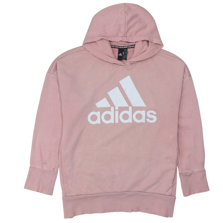 Adidas Women Pink Pullover Hoodie L Logo Graphic Casual Sweatshirt