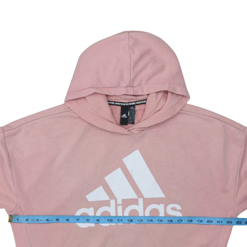Adidas Women Pink Pullover Hoodie L Logo Graphic Casual Sweatshirt