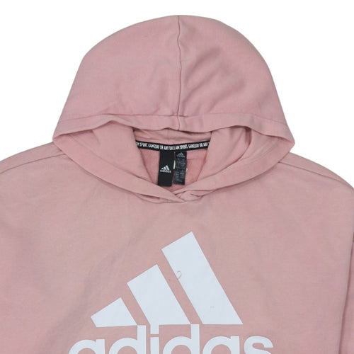 Adidas Women Pink Pullover Hoodie L Logo Graphic Casual Sweatshirt