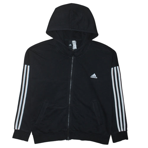 Adidas Women Black Full Zip Hoodie XL Cotton Blend Hooded Sweatshirt
