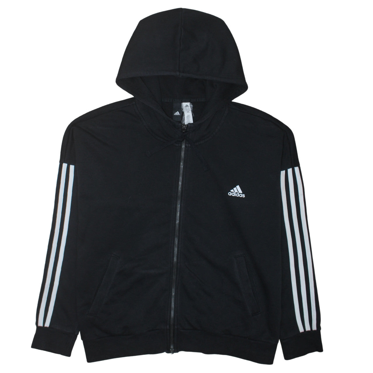 Adidas Women Black Full Zip Hoodie XL Cotton Blend Hooded Sweatshirt