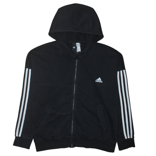 Adidas Women Black Full Zip Hoodie XL Cotton Blend Hooded Sweatshirt