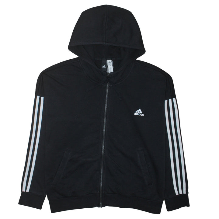 Adidas Women Black Full Zip Hoodie XL Cotton Blend Hooded Sweatshirt