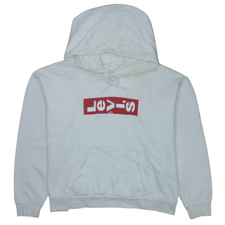 Levi's Womens White Large Pullover Hoodie with Logo Print
