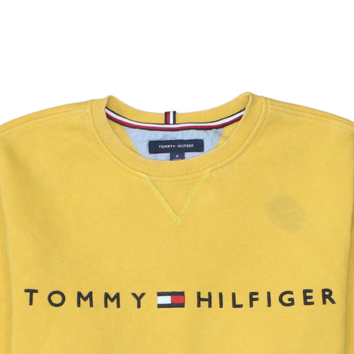 Tommy Hilfiger Women’s Yellow Logo Pullover Sweatshirt M Cotton Blend
