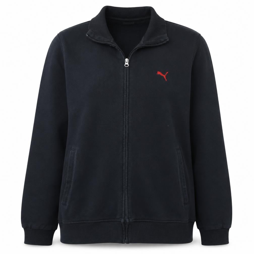 Front view of Puma Women Black XL Full Zip Sweatshirt with Red Logo