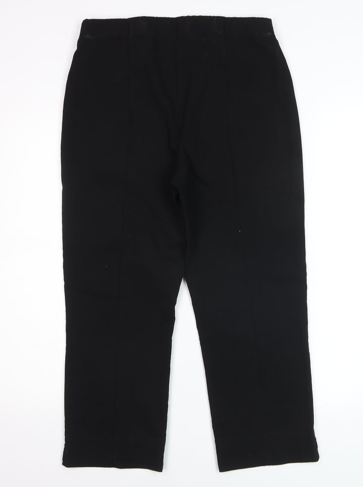 Dunnes Womens Black Cropped Trousers M Elastic Waist Cotton Blend