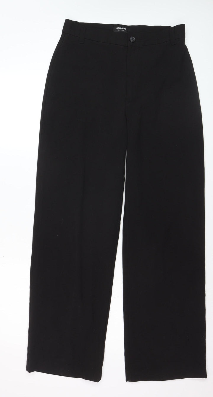 Pull & Bear Womens Black Regular Fit Straight Leg Trousers Size 12