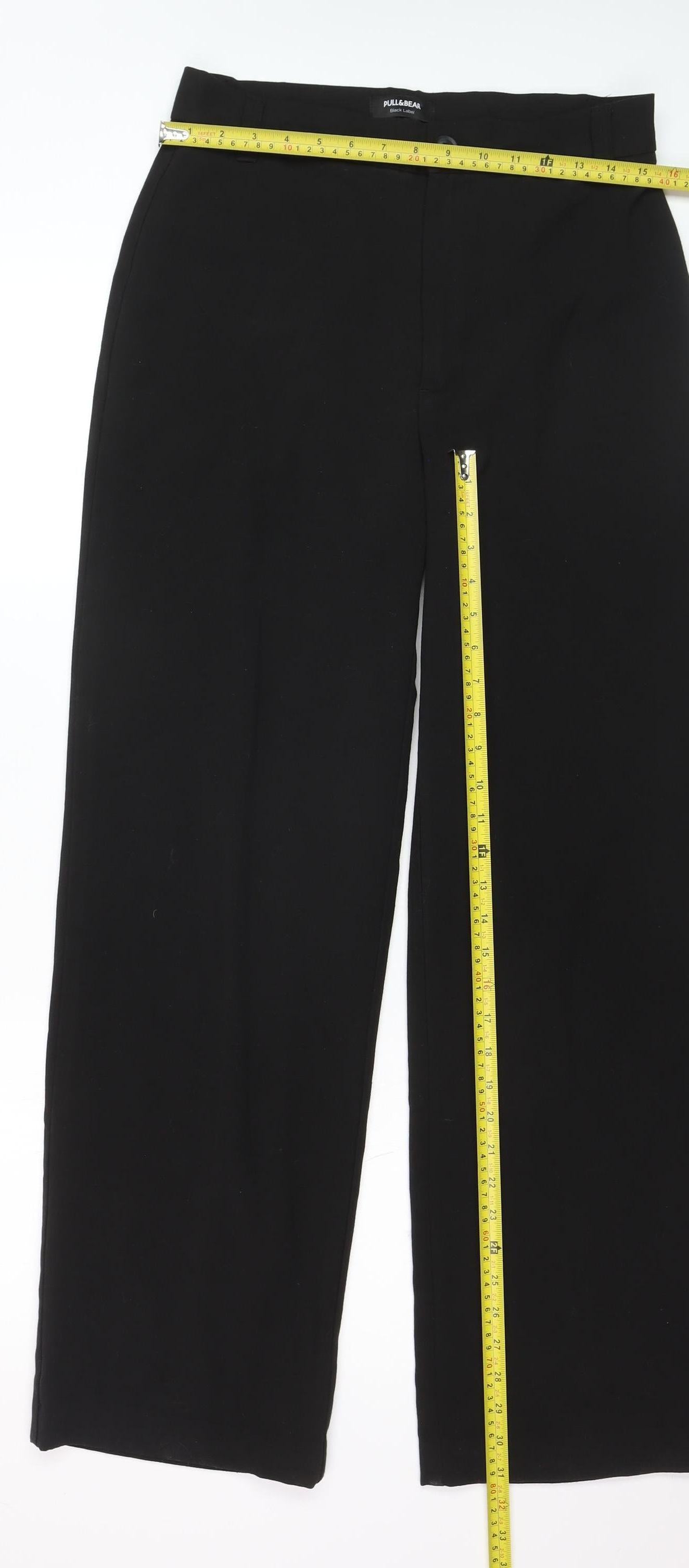Pull & Bear Womens Black Regular Fit Straight Leg Trousers Size 12