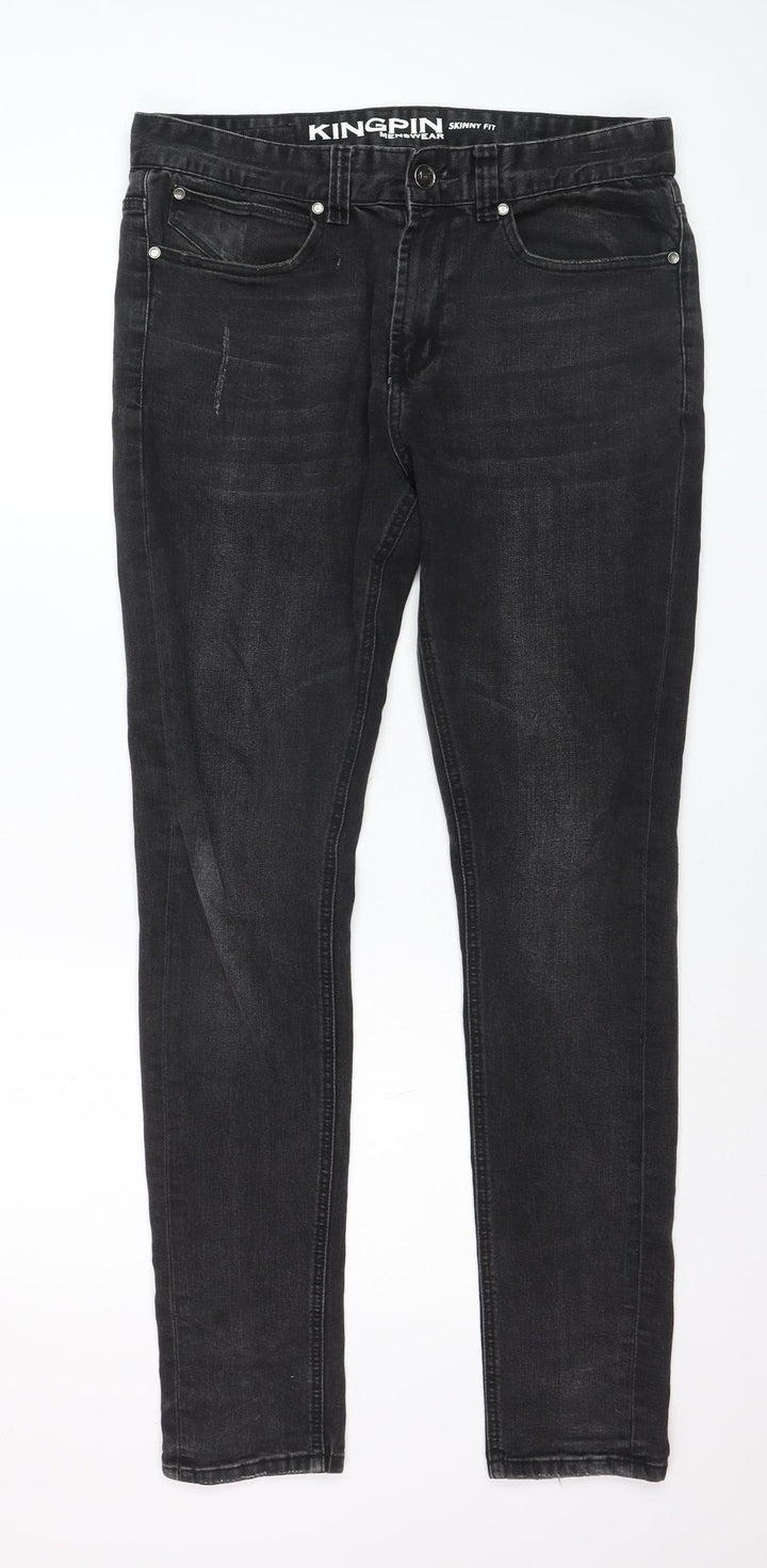 Kingpin Mens Black Skinny Fit Stretch Denim Jeans 32R