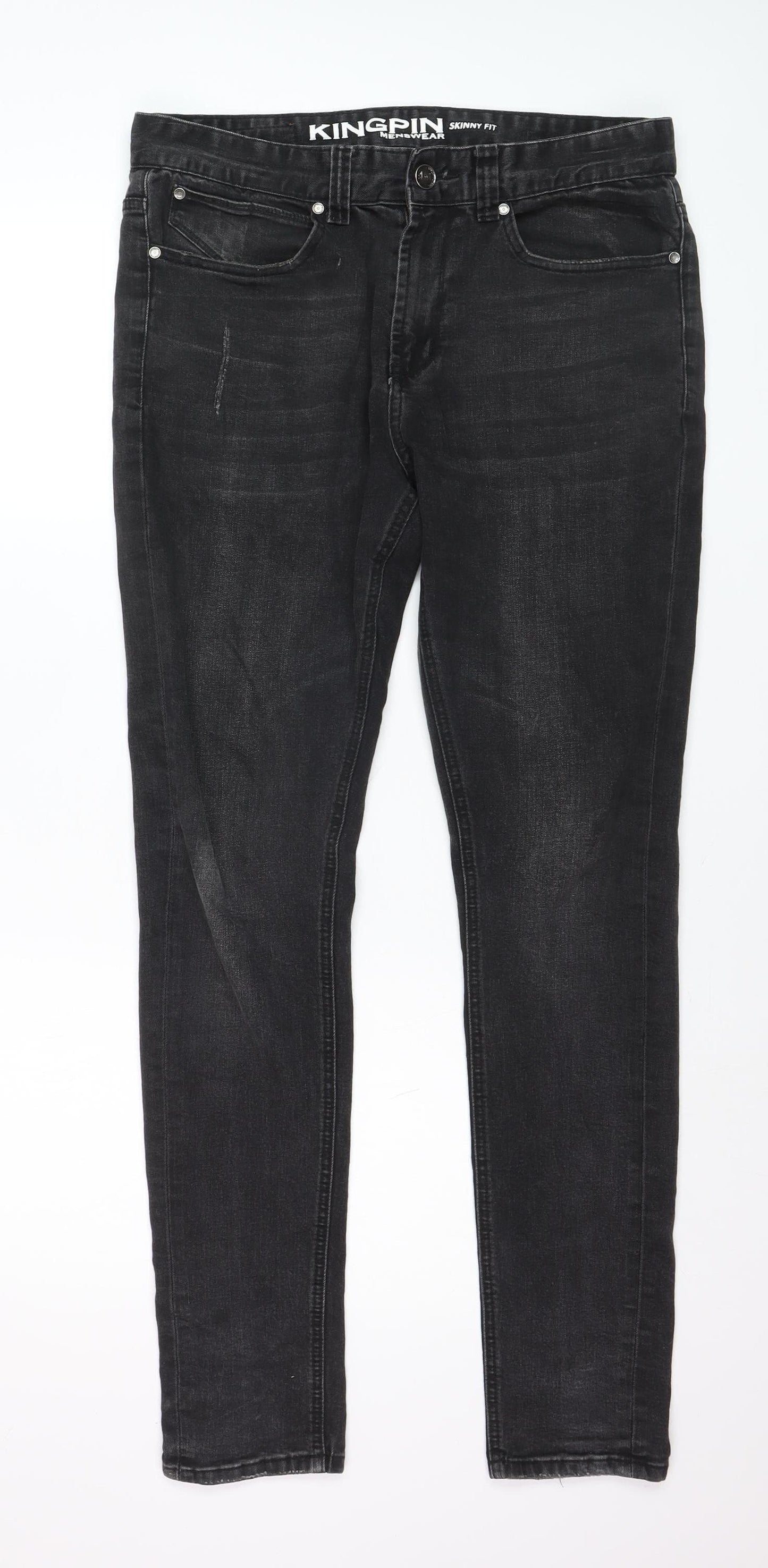 Kingpin Mens Black Skinny Fit Stretch Denim Jeans 32R
