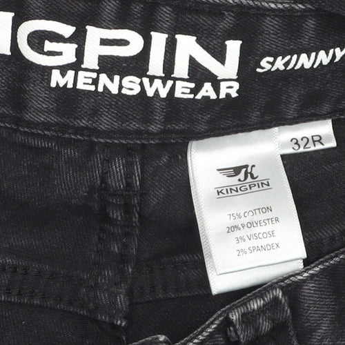 Kingpin Mens Black Skinny Fit Stretch Denim Jeans 32R