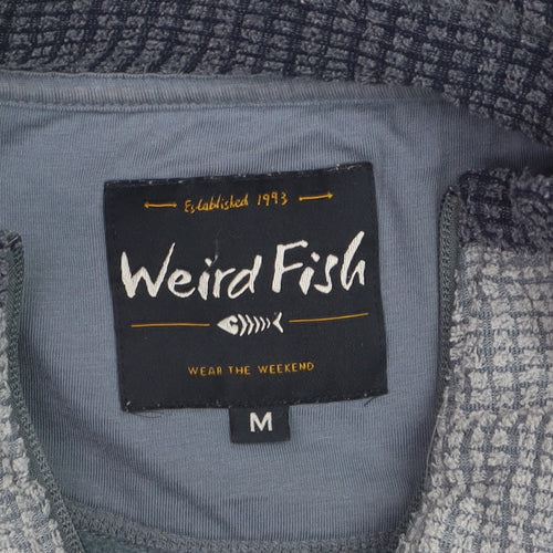 Weird Fish Men's Grey Waffle Knit 1/4 Zip Fleece Jumper M