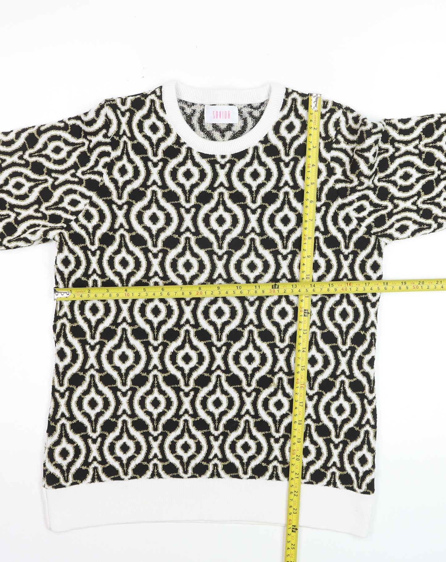 Savida Women’s Black & White Geometric Knit Jumper Size 12