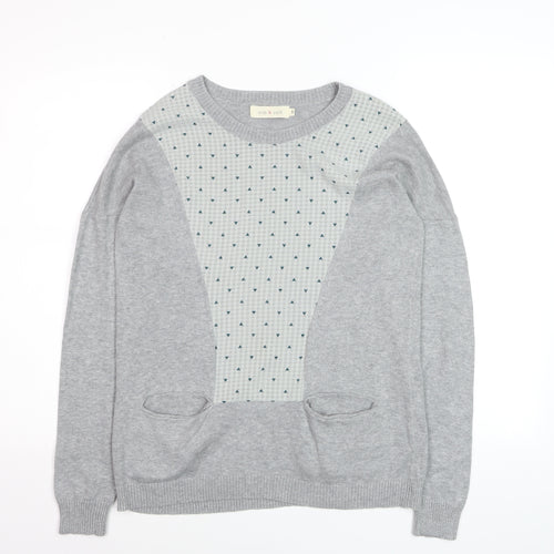 Indi & Cold Women's Grey Geometric Knit Pullover Jumper Size S